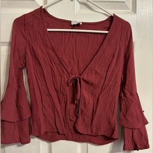 Tobi XS tie top burgundy long sleeve